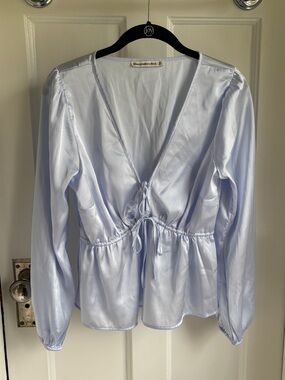 Abercrombie & Fitch Light Blue Satin Tie-Front Blouse